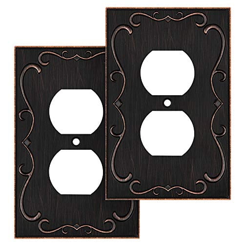 Single Duplex, 2 Pack, Aged Bronze Henne Bery Sunken Pearls Decorative Wall Plate Switch Plate Outlet Cover 